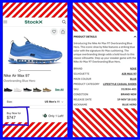 🛜🟥US 11- Nike Air Max 97 “Blue Hero" 2018 {312834-401} Men's Sneak - Picture 14 of 14